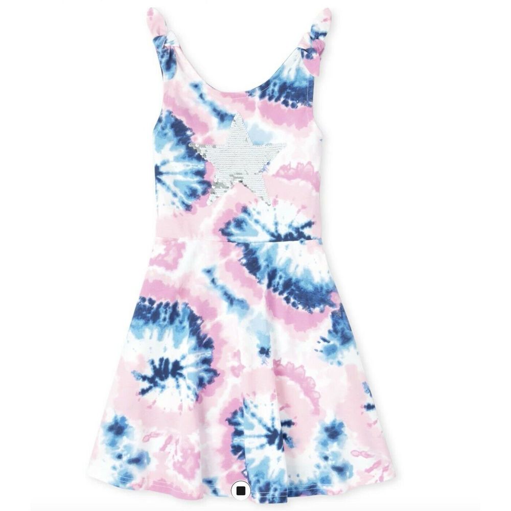Girls Flip Sequin Star Tie Dye Tie Shoulder Dress